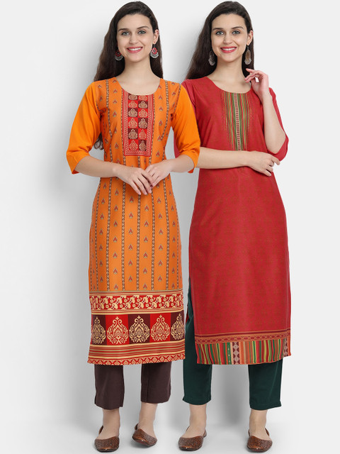 

KALINI Women Multicoloured Ethnic Motifs Printed Patchwork Floral Crepe Kurta, Multi