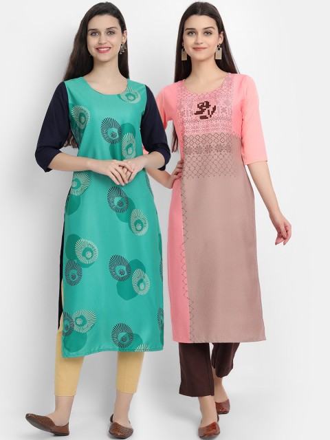 

KALINI Women Set of 2 Ethnic Motifs Printed Crepe Kurta, Multi