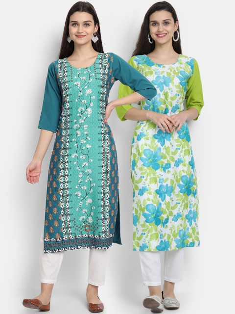 

KALINI Women Pack of 2 Green Printed Floral Crepe Kurta
