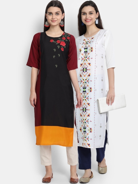 

KALINI Women Pack Of 2 Multicoloured Floral Printed Thread Work Crepe Kurta, Multi