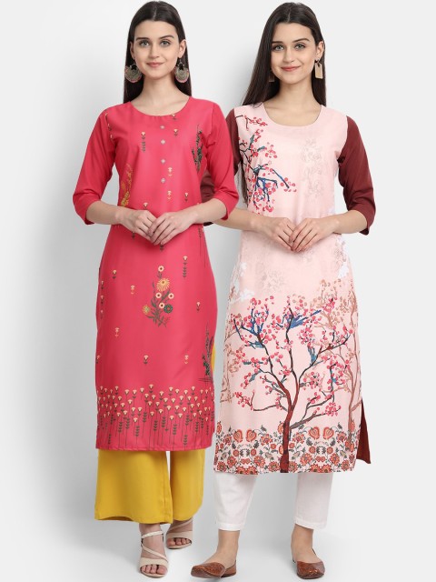 

KALINI Women Pack Of 2 Multicoloured Floral Printed Crepe Kurtas, Multi