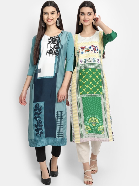 

KALINI Women Multicoloured Geometric Printed Floral Crepe Kurta, Multi