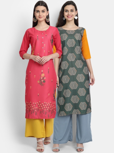 

KALINI Women Pink & Green Pack Of 2 Digital Print Straight Kurta