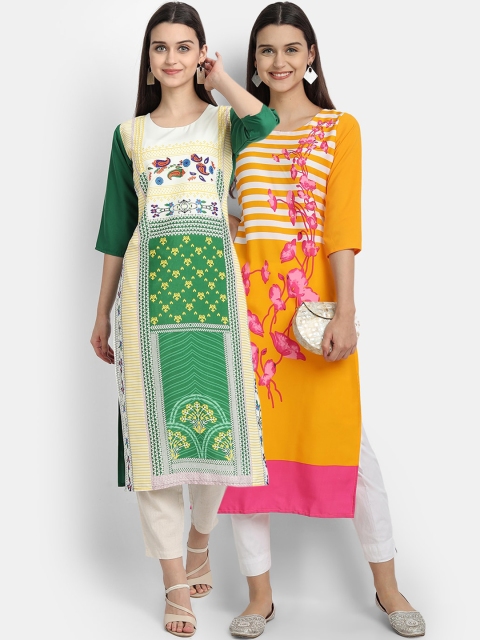 

KALINI Women Pack of 2 Ethnic Motifs Printed Crepe Kurta, Multi