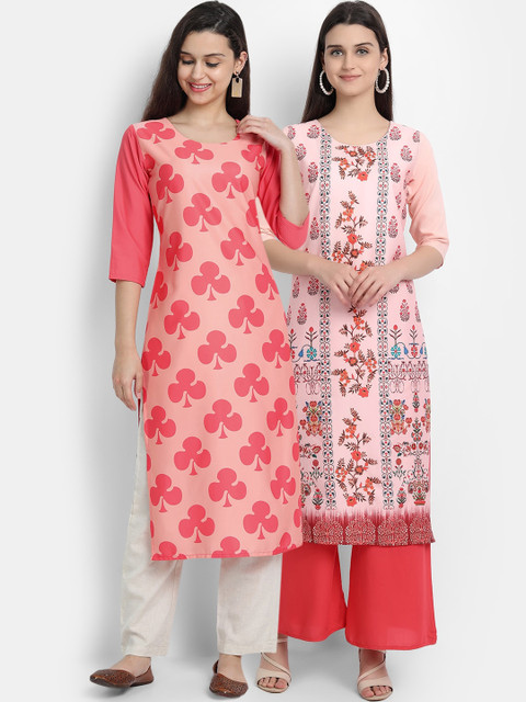 

KALINI Women Pink Set of 2 Printed Floral Crepe Kurta