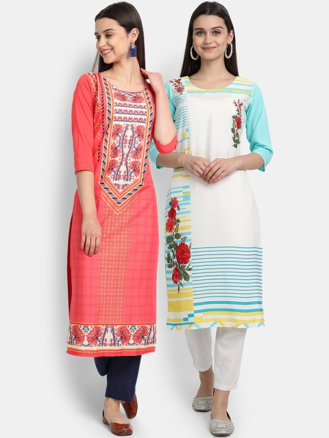 

KALINI Women Multicoloured Ethnic Motifs Mirror Work Floral Crepe Kurta, Multi