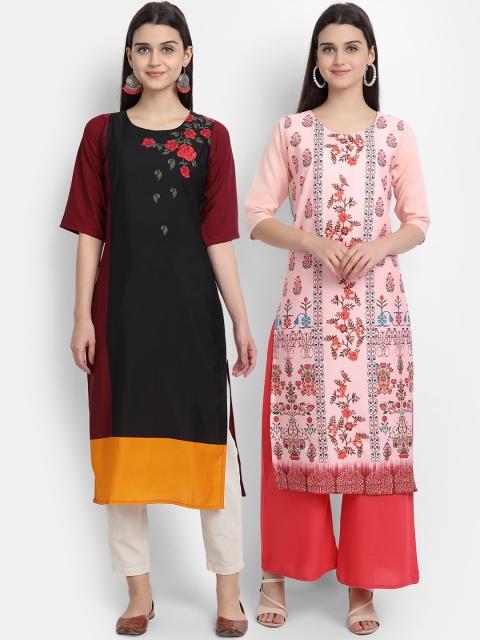 

KALINI Women Black & Pink Pack Of 2 Digital Print Straight Kurta