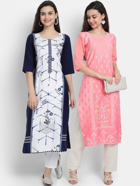 

KALINI Women Pack Of 2 White & Pink Ethnic Motifs Printed Kurta