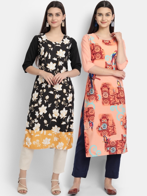 

KALINI Women Pack Of 2 Multicoloured Floral Printed Crepe Kurtas, Multi