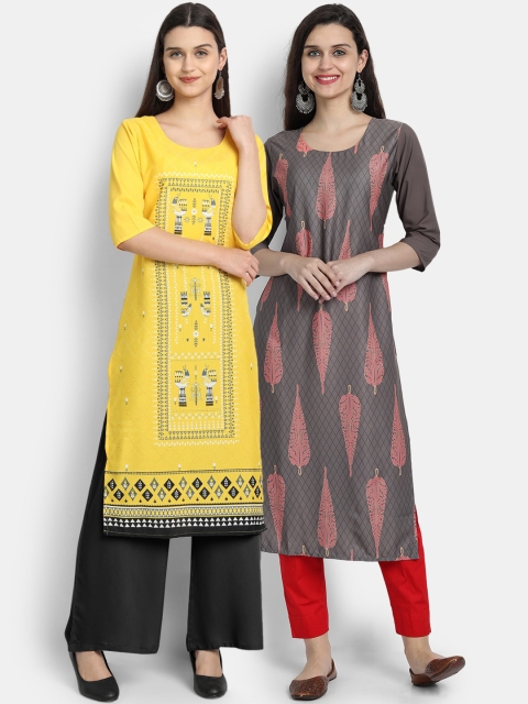 

KALINI Women Multicoloured Ethnic Motifs Printed Floral Crepe Kurta, Multi