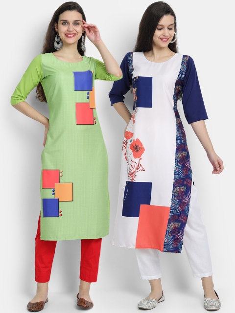 

KALINI Women Set of 2 Multicoloured Printed Floral Crepe Kurta, Multi