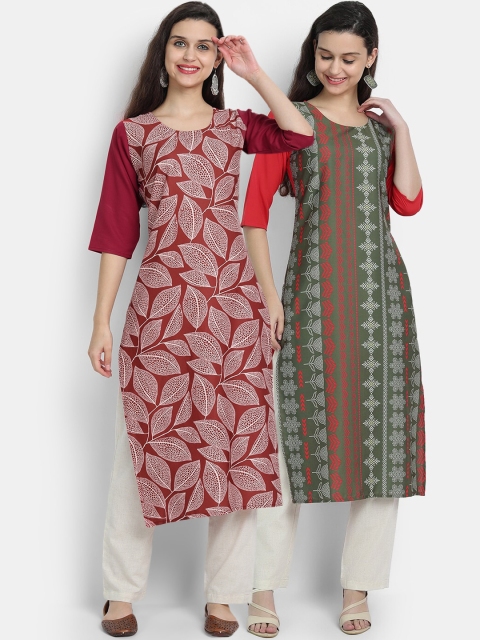 

KALINI Women Pack of 2 Printed Flared Sleeves Floral Crepe Kurta, Multi