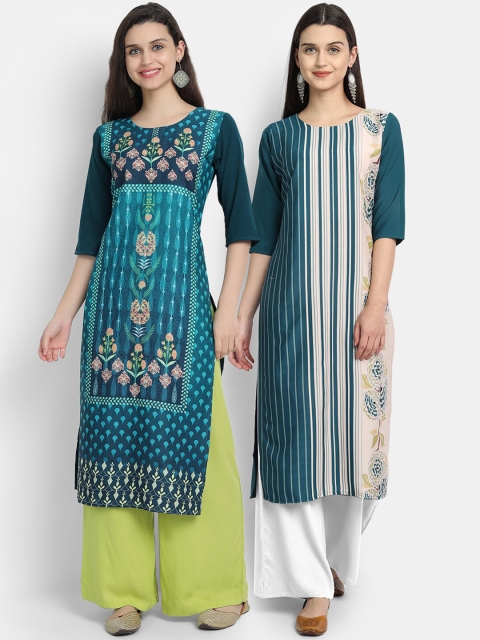 

KALINI Women Set of 2 Ethnic Motifs Printed Crepe Kurta, Multi