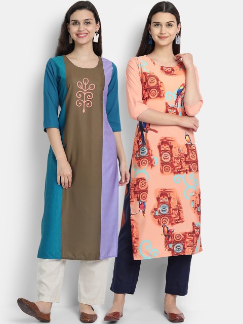 KALINI Women Multicoloured Pack Of 2 Digital Print Straight Kurta, Multi