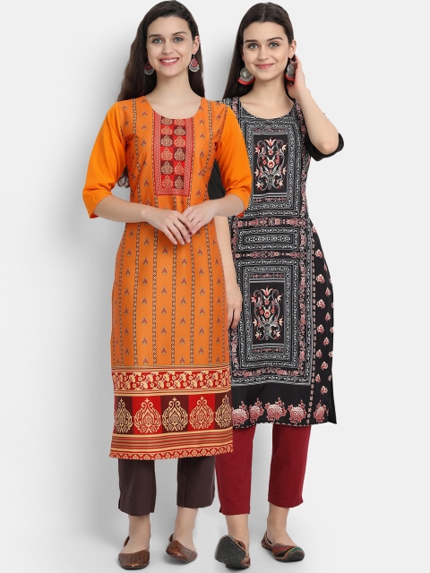

KALINI Women Pack of 2 Ethnic Motifs Printed Crepe Kurta, Multi