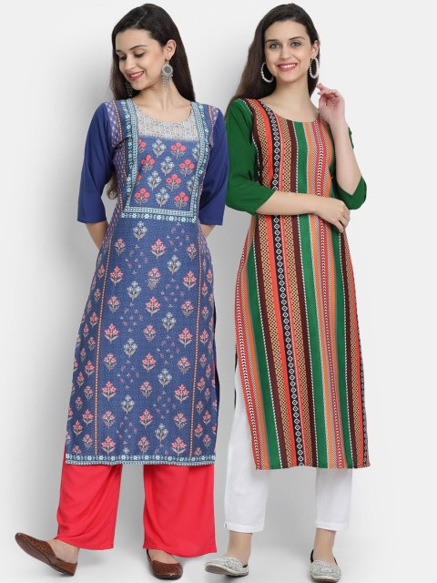 

KALINI Women Pack of 2 Purple & Green Ethnic Motifs Printed Kurta