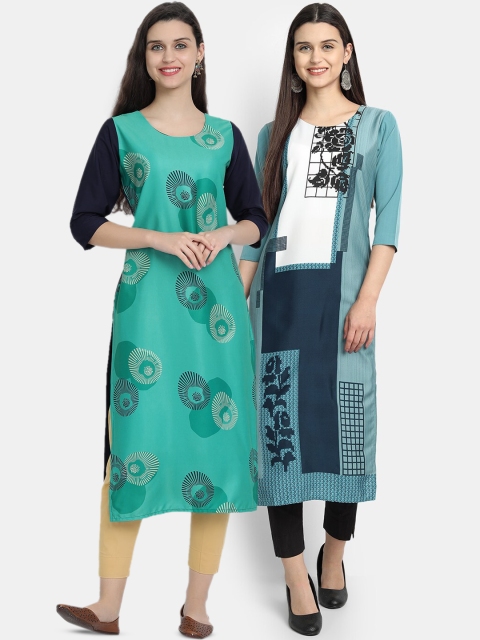 

KALINI Women Pack of 2 Printed Crepe Kurtas, Green