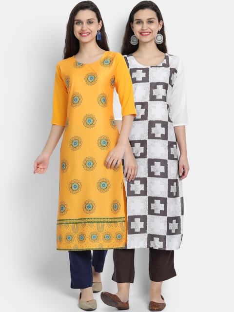 

KALINI Women Pack Of 2 Multicoloured Geometric Printed Crepe Kurtas, Multi