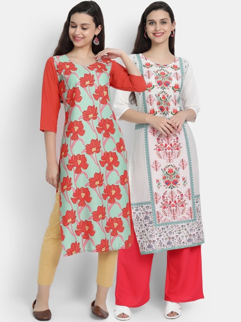 

KALINI Women Orange & Blue Pack Of 2 Digital Print Straight Kurta
