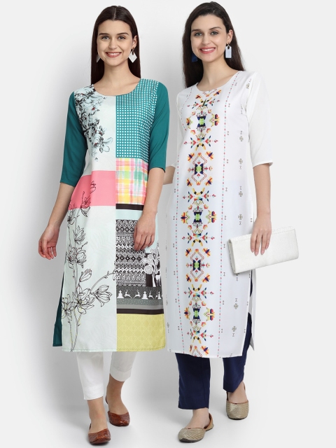 

KALINI Women Pack of 2 Ethnic Motifs Printed Crepe Kurta, Multi