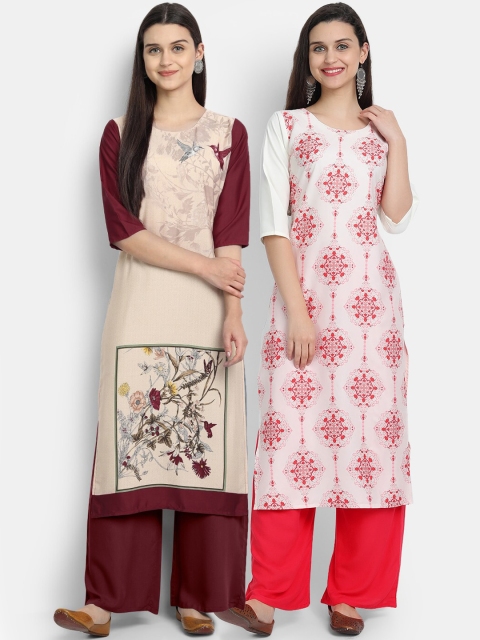 

KALINI Women Pack Of 2 White & Cream-Coloured Printed Crepe Kurta