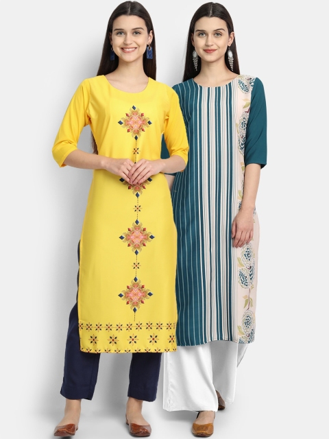 

KALINI Women Pack of 2 Printed Crepe Kurta, Multi