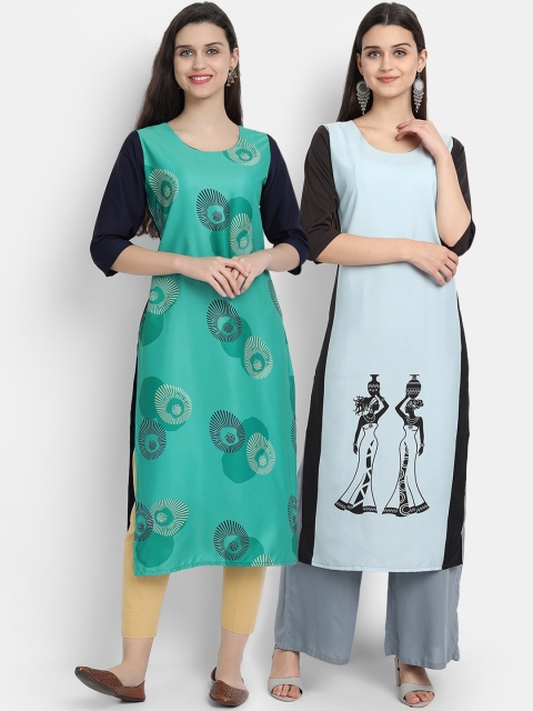 

KALINI Women Pack Of 2 Multicoloured Geometric Printed Crepe Kurtas, Multi