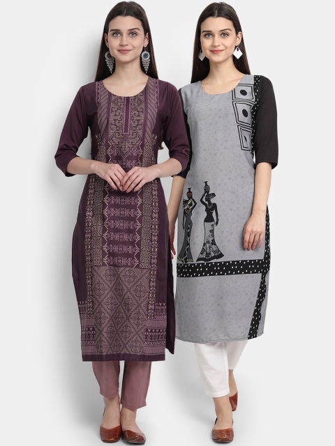 

KALINI Women Set of 2 Multicoloured Floral Printed Crepe Kurta, Multi