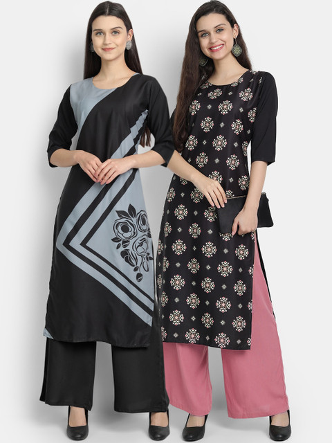 

KALINI Women Multicoloured Geometric Floral Crepe Kurta, Multi