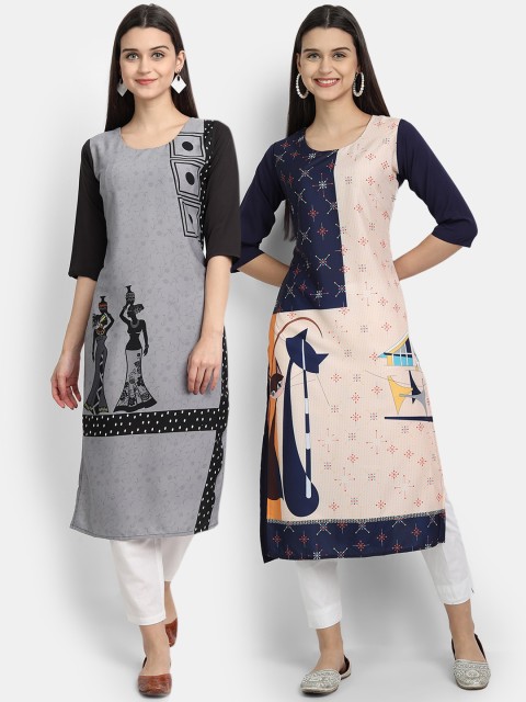 

KALINI Woman Pack of 2 Multicoloured Floral Printed Floral Crepe Kurta, Multi
