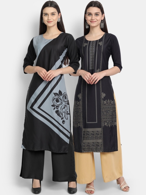 

KALINI Women Set of 2 Multi Floral Crepe Kurta