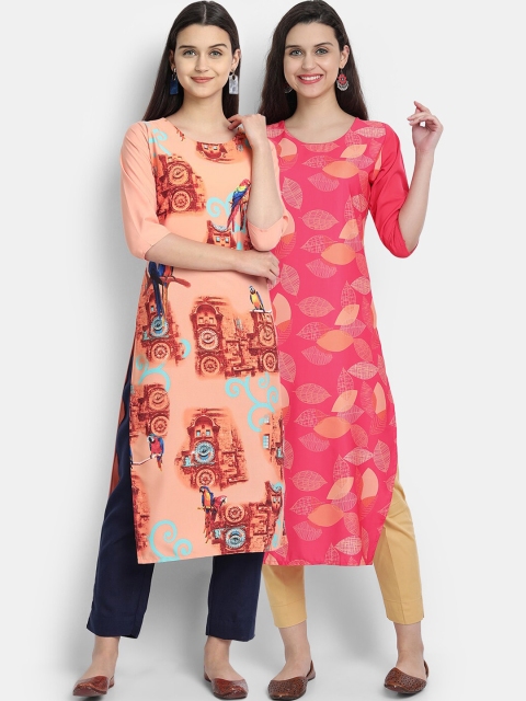 

KALINI Women Pack of 2 Ethnic Motifs Printed Crepe Kurta, Multi