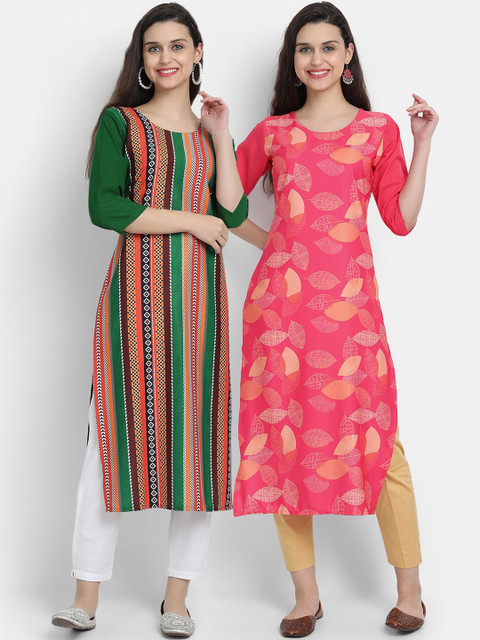 

KALINI Women Multicoloured Ethnic Motifs Printed Thread Work Floral Crepe Kurta, Multi