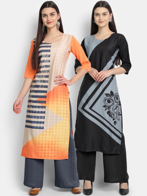 

KALINI Women Pack of 2 Black & Yellow Geometric Kurta