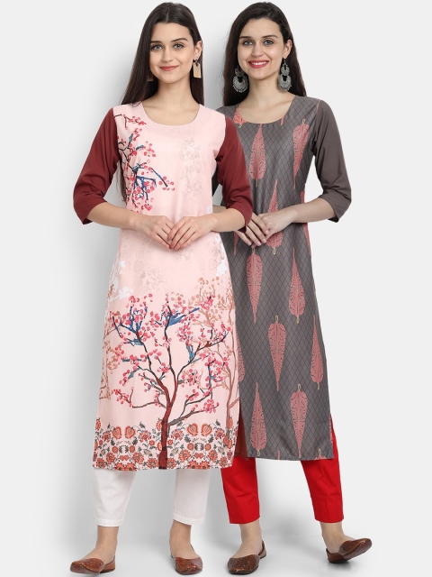 

KALINI Women Red & Grey Pack Of 2 Digital Print Straight Kurta
