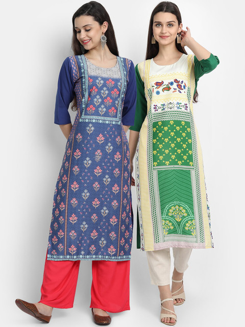 

KALINI Women Pack of 2 Digital Print Crepe Straight Kurta, Multi