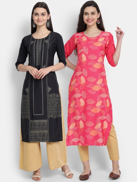 

KALINI Women Set of 2 Multi Printed Crepe Kurta