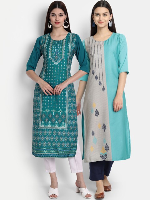 

KALINI Women Pack of 2 Multi-Coloured Printed Crepe Kurta