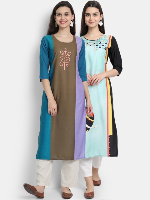 

KALINI Women Set of 2 Colourblocked Crepe Kurta, Multi