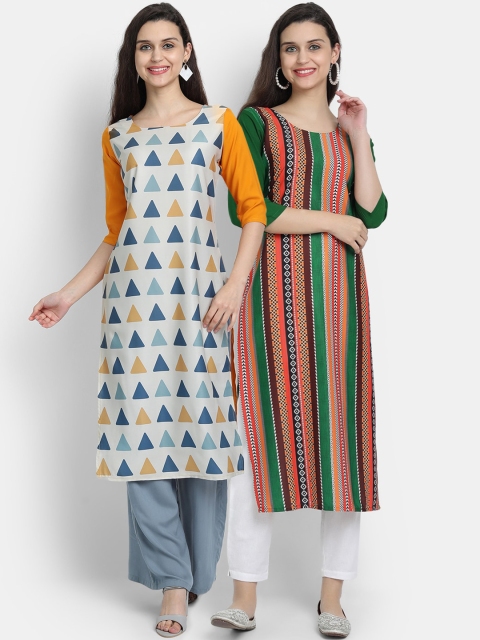 

KALINI Women Pack of 2 Green & Yellow Printed Kurta
