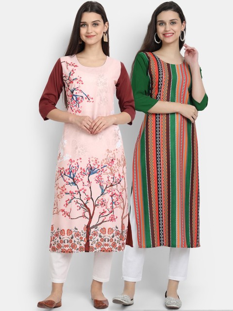 

KALINI Women Pack Of 2 Multicoloured Striped Crepe Kurtas, Multi