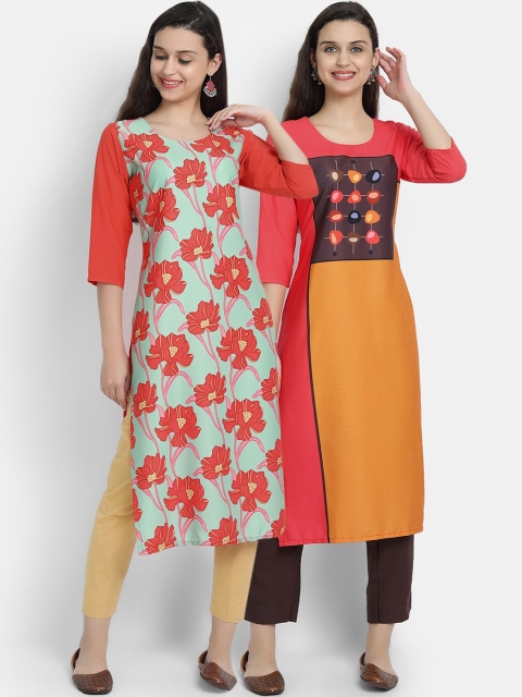 

KALINI Women Pack of 2 Printed Crepe Kurtas, Green
