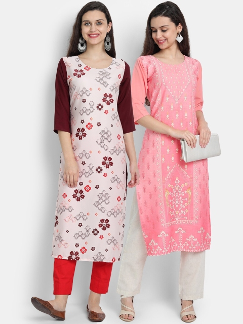 

KALINI Women Set of 2 Floral Printed Crepe Kurta, Pink
