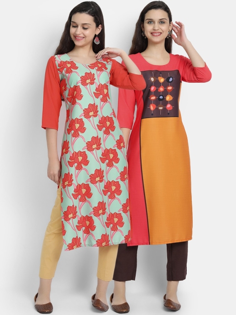 

KALINI Women Multicoloured Colourblocked Thread Work Floral Crepe Kurta, Multi