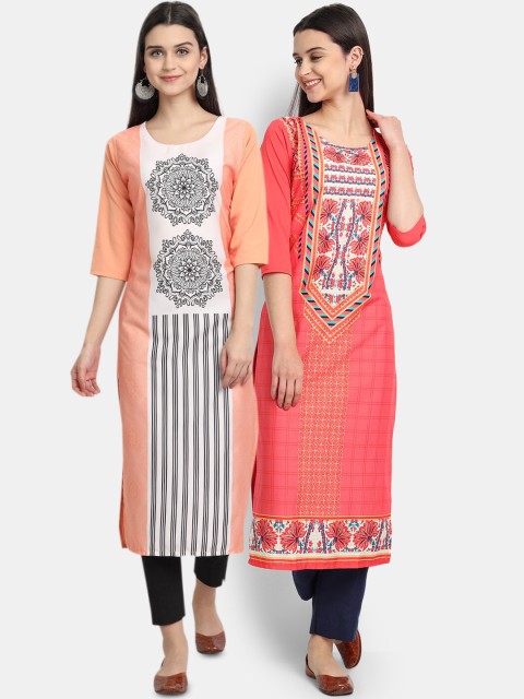 

KALINI Woman Pack of 2 Multicoloured Floral Printed Floral Crepe Kurta, Multi
