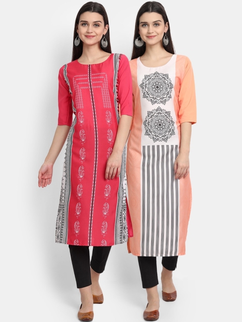 

KALINI Women Pink & Peach-Coloured Pack Of 2 Digital Print Straight Kurta
