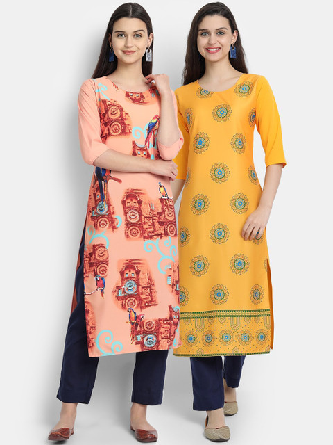 

KALINI Women Set of 2 Multicoloured Floral Printed Crepe Kurta, Multi