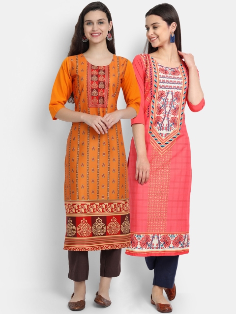 

KALINI Women Pack of 2 Ethnic Motifs Printed Crepe Kurta, Multi