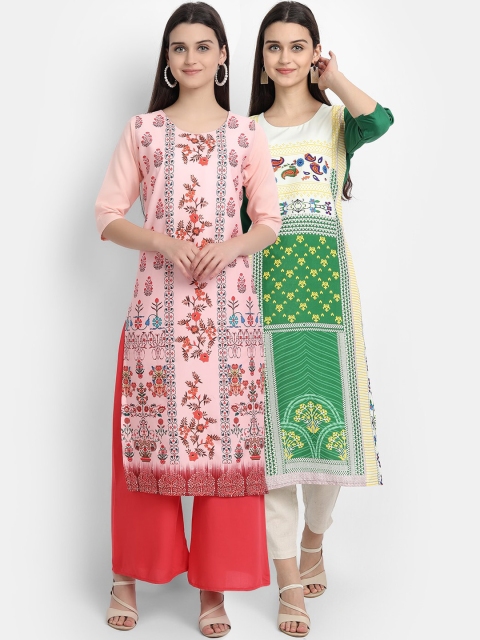 

KALINI Women Pink & Green Pack Of 2 Digital Print Straight Kurta