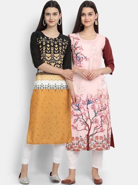 

KALINI Women Multicoloured Floral Embroidered Thread Work Floral Crepe Kurta, Multi